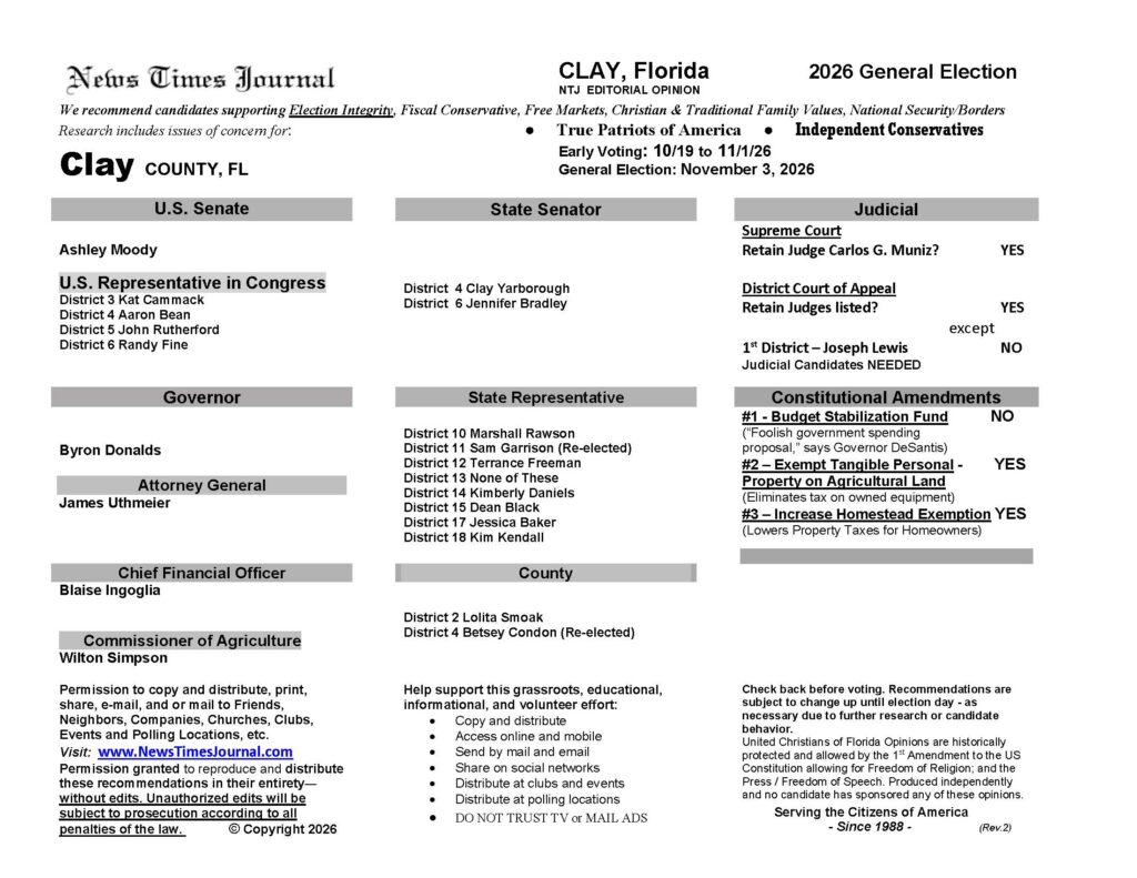 Clay County Florida General Election Voter Recommendation Guide 2026