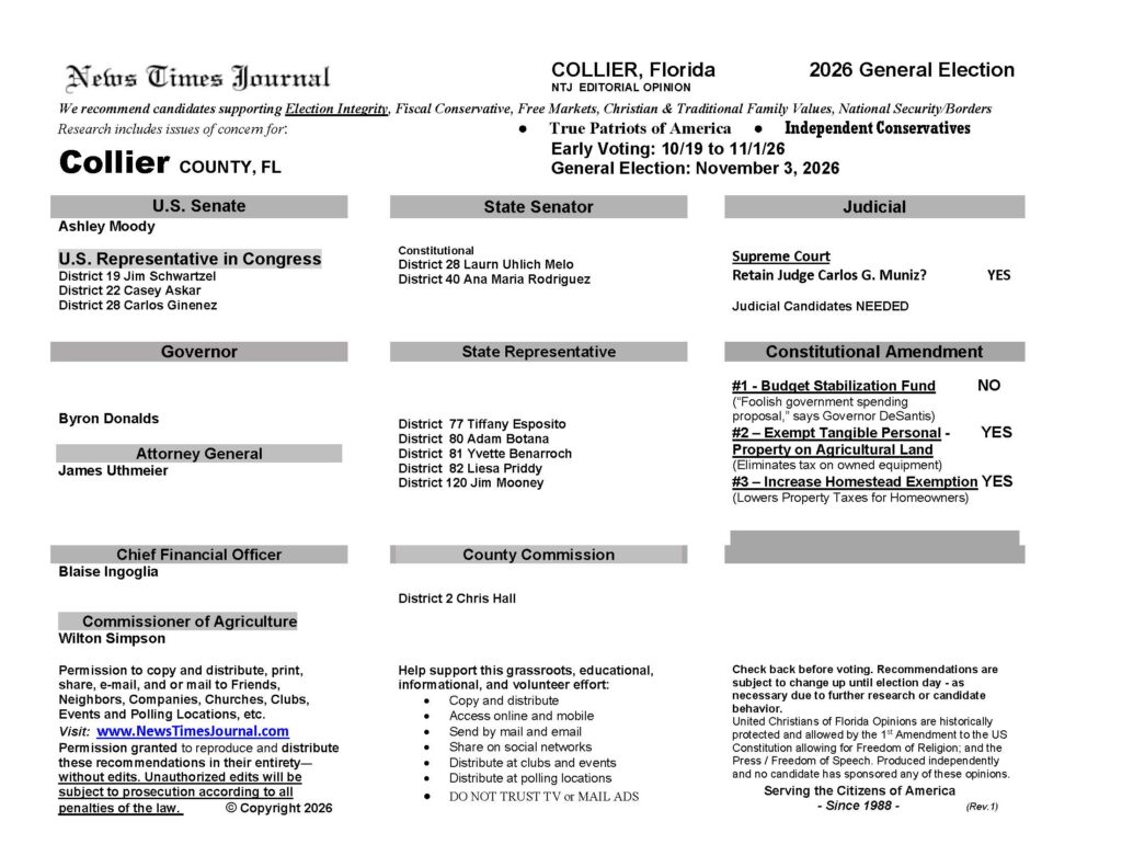 Collier County Florida General Election Voter Recommendation Guide 2026