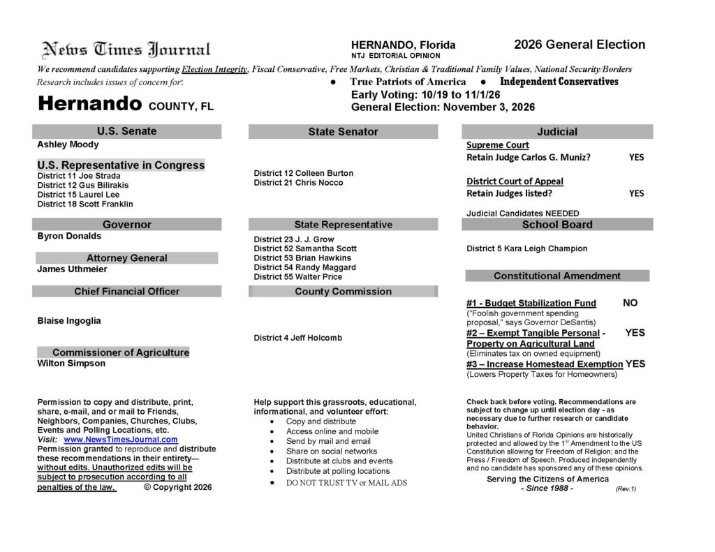 Hernando County Florida General Election Voter Recommendation Guide 2026