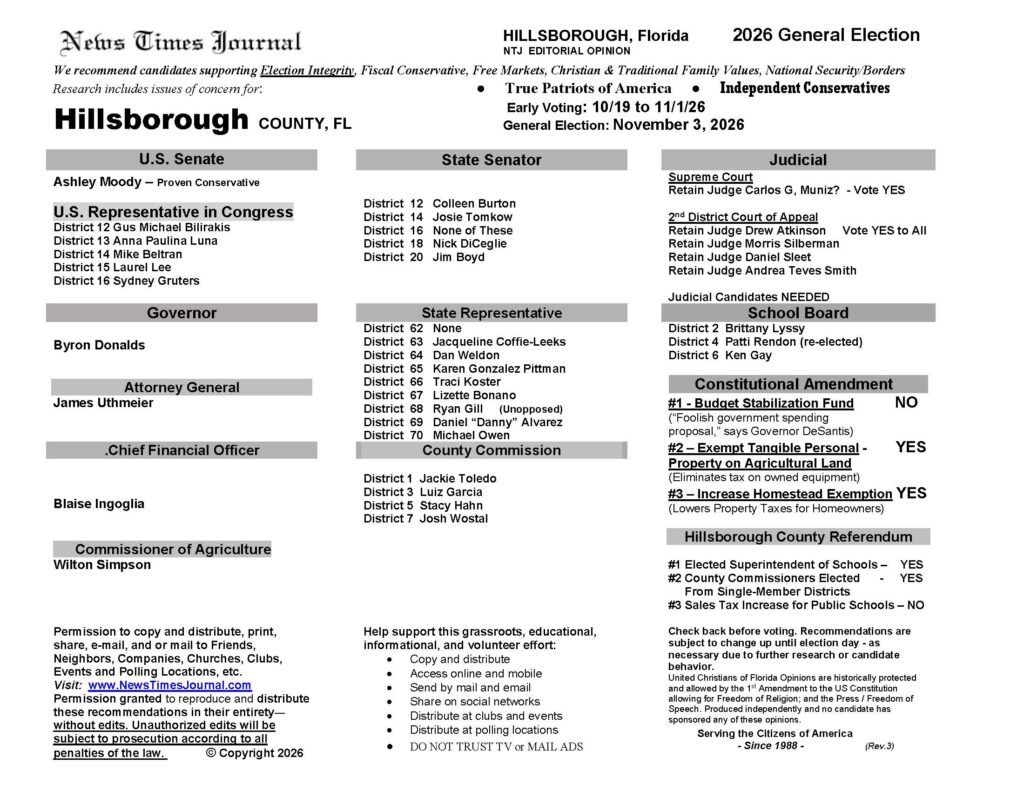 Hillsborough County Florida General Election Voter Recommendation Guide 2026