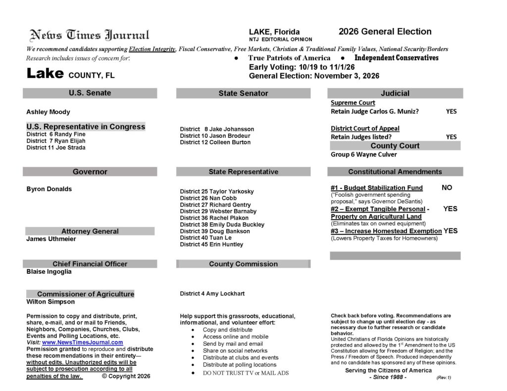 Lake County Florida General Election Voter Recommendation Guide 2026