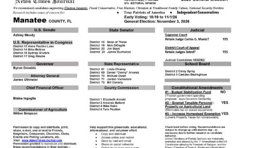 Manatee County Florida General Election Voter Recommendation Guide 2026