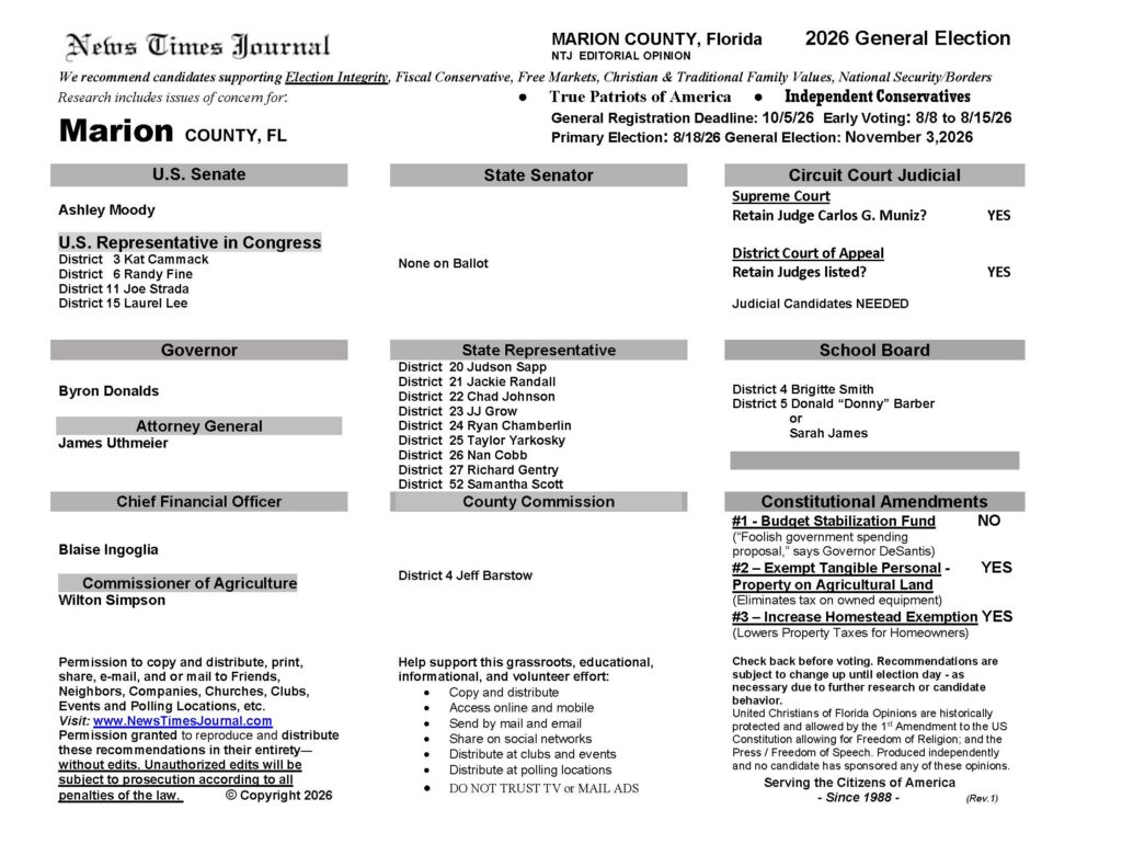 Marion County Florida General Election Voter Recommendation Guide 2026