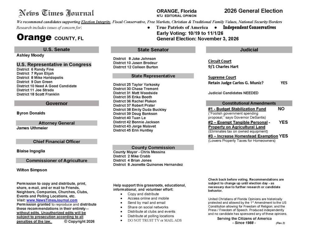 Orange County Florida General Election Voter Recommendation Guide 2026