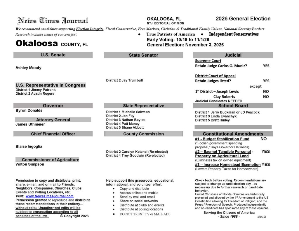 Okaloosa County Florida General Election Voter Recommendation Guide 2026