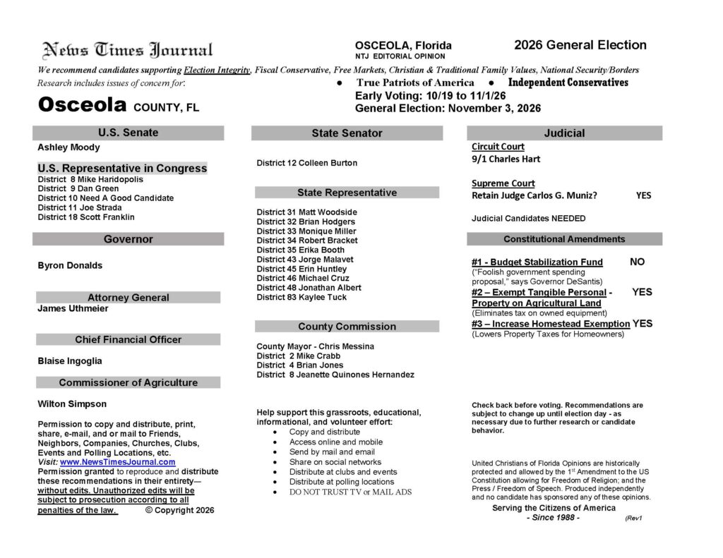 Osceola County Florida General Election Voter Recommendation Guide 2026