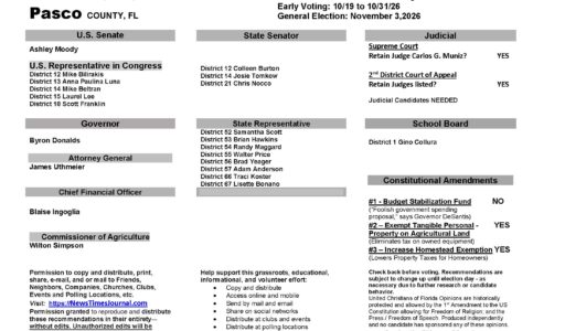 Pasco County Florida General Election Voter Recommendation Guide 2026