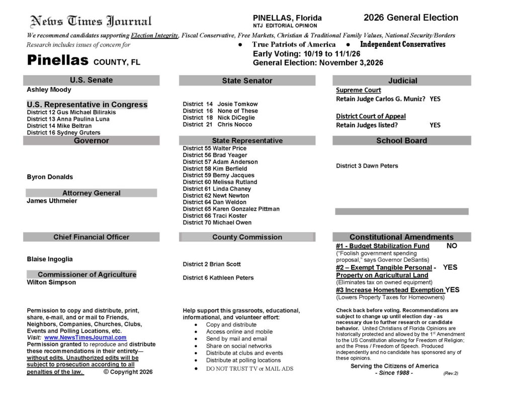 Pinellas County Florida General Election Voting Guide 2026