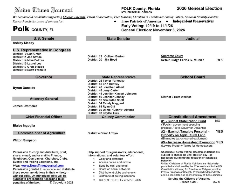 Polk County Florida General Election Voting Guide 2026