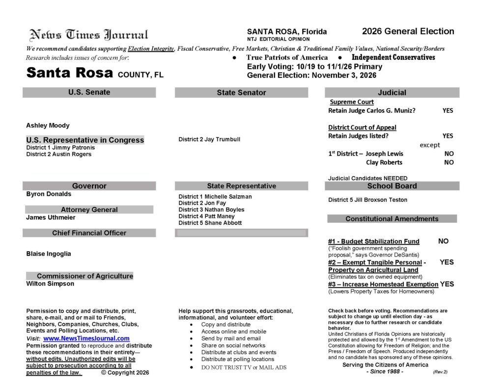 Santa Rosa County Florida General Election Voting Guide 2026