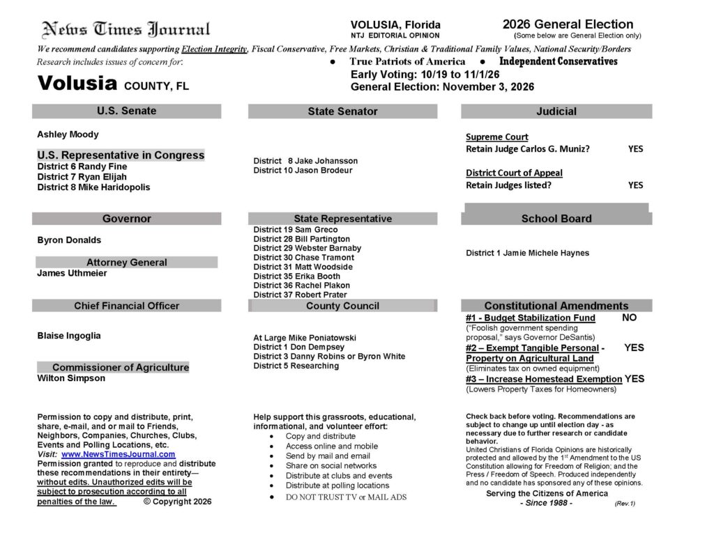 Volusia County Florida General Election Voting Guide 2026