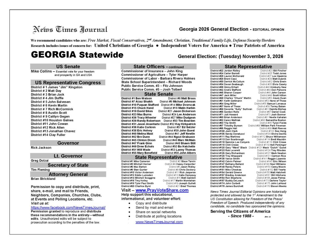 Georgia General Election Voter Recommendation Guide 2026